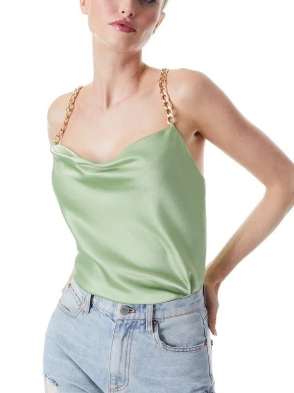 Alice + Olivia Harmon Chain Strap Slip Tank Seafoam Medium $275 NWT